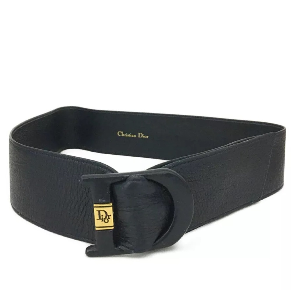 Authentic Christian Dior Navy blue Leather 81cm Women Belt